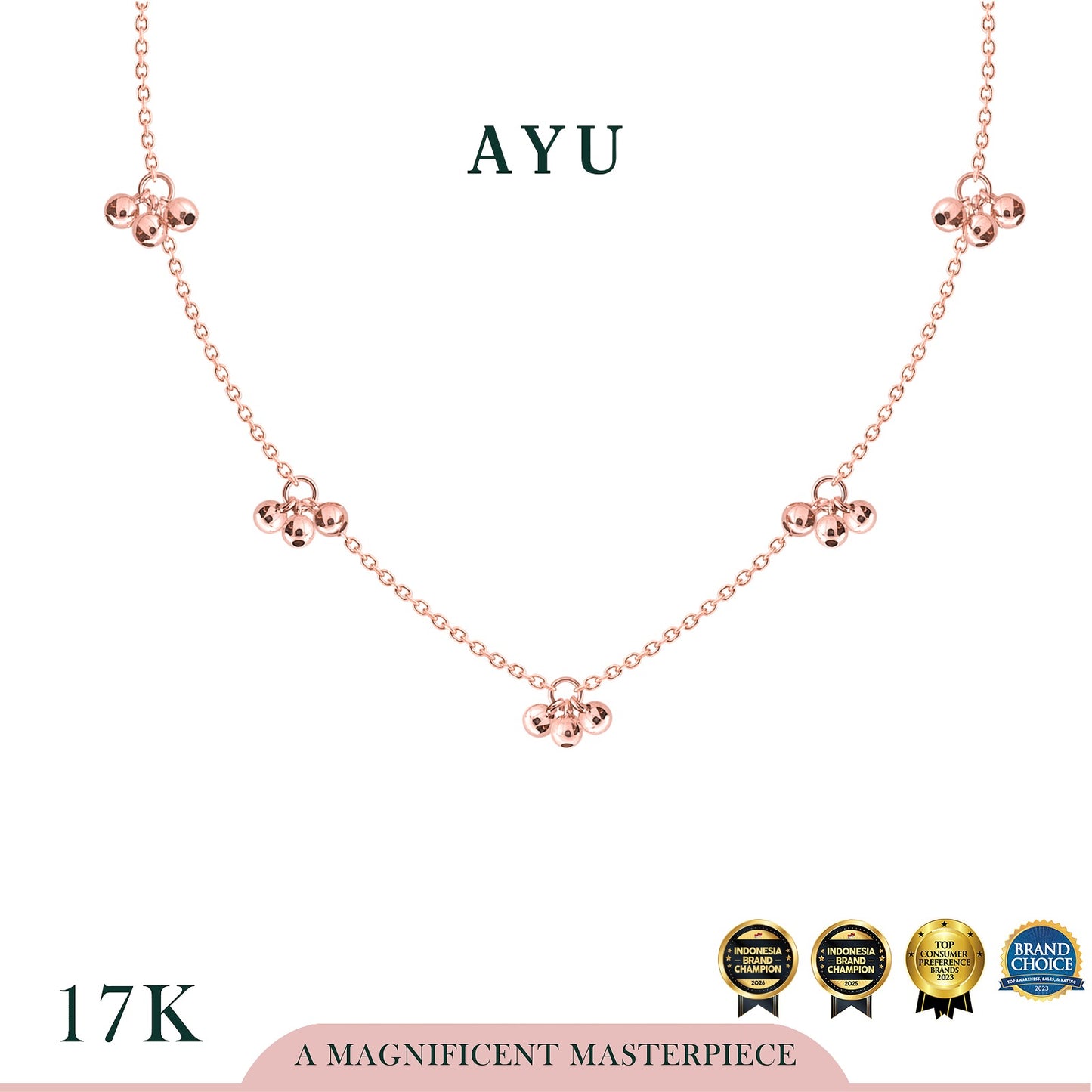 AYU Kalung Emas - 5 Gold Berry Sprinkles Chain Necklace 17k Rose Gold