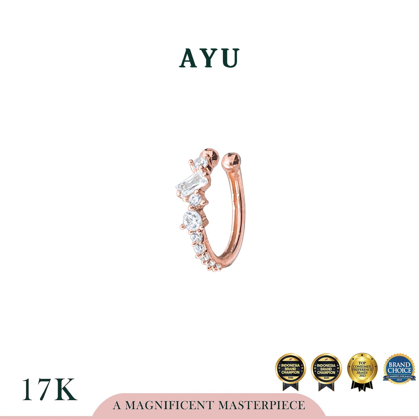 AYU Anting Emas - Baguette Earcuff 17k Rose Gold