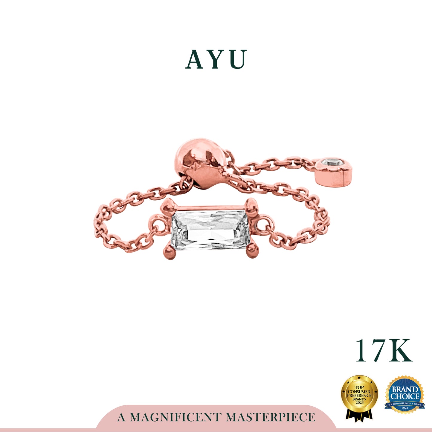 AYU Cincin Emas - Bejeweled In Baguette Adjustable Ring 17k Rose Gold