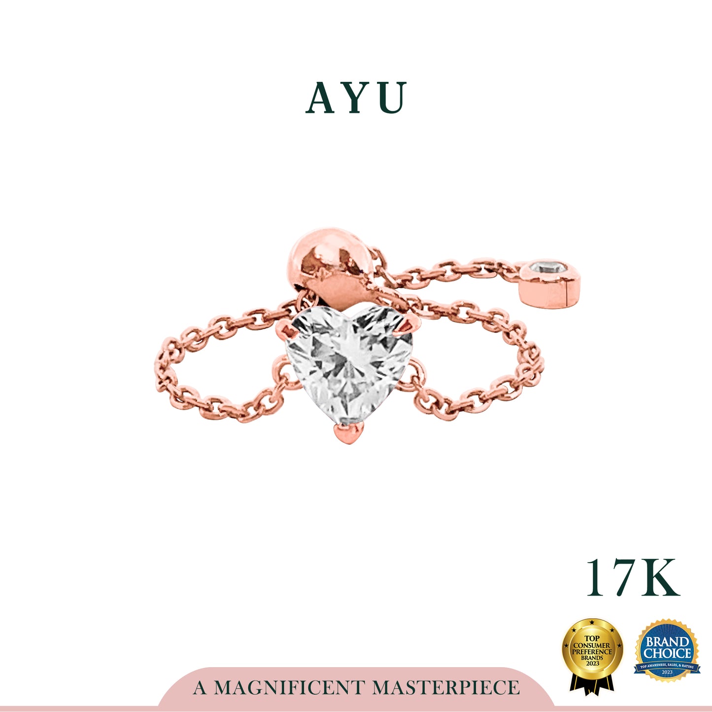 AYU Cincin Emas - Bejeweled In Heart Adjustable Ring 17k Rose Gold