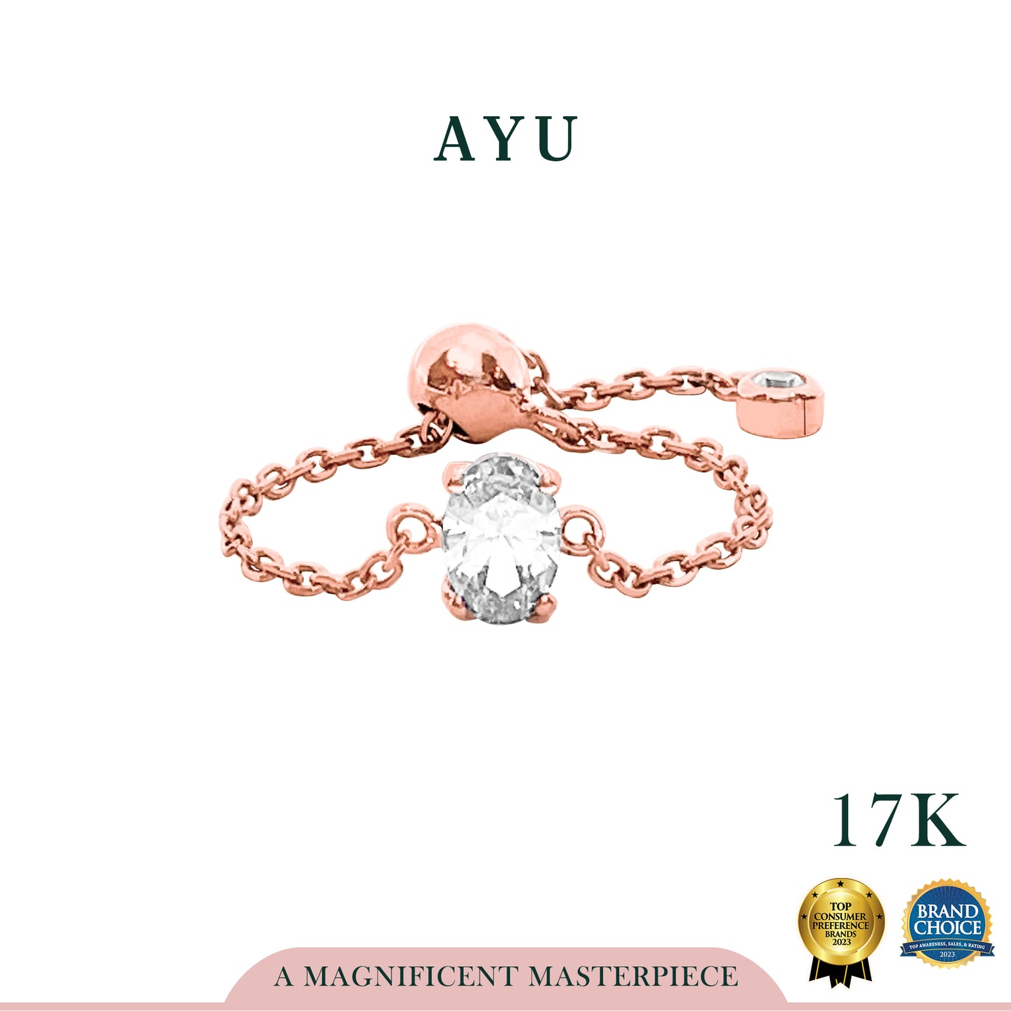 AYU Cincin Emas - Bejeweled In Oval Adjustable Ring 17k Rose Gold