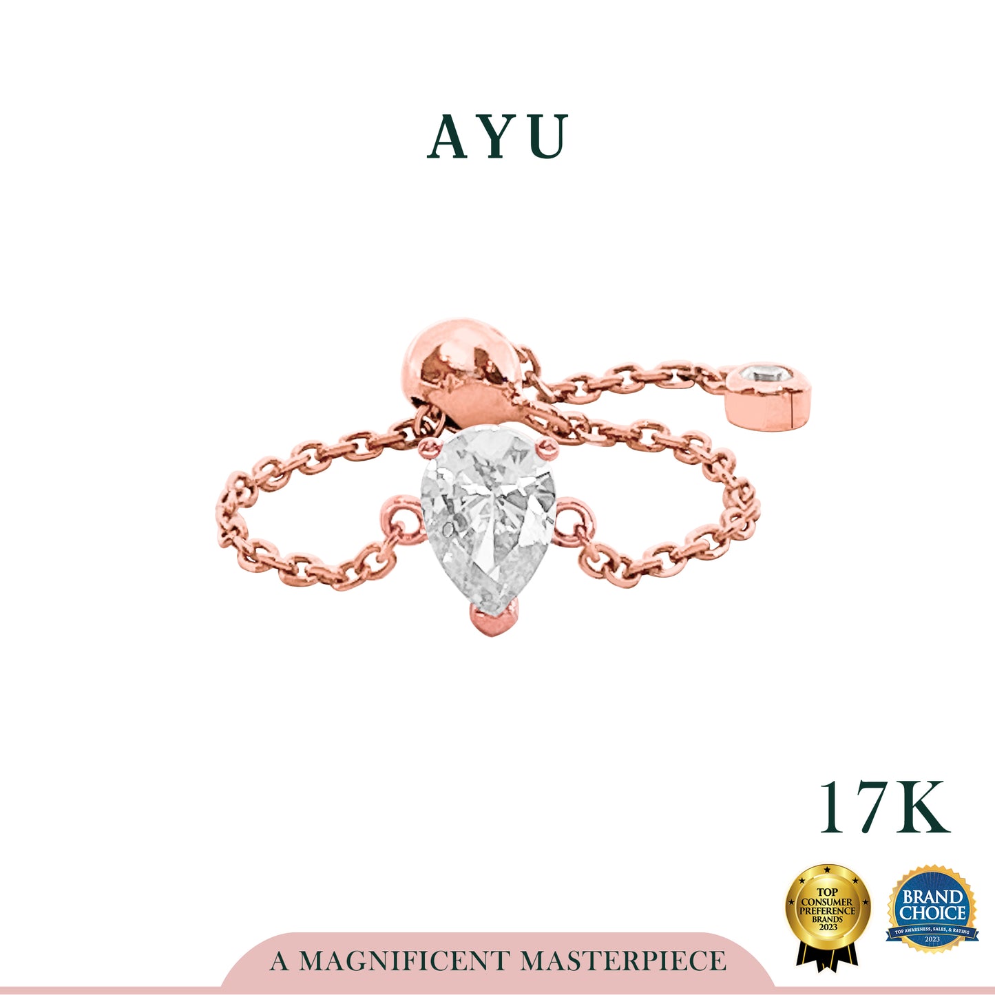 AYU Cincin Emas - Bejeweled In Teardrop Adjustable Ring 17k Rose Gold