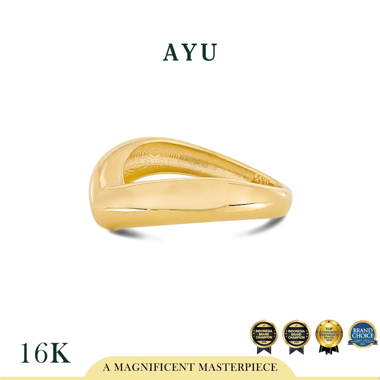 AYU Cincin Emas - Chevron Globe Ring 16k Yellow Gold