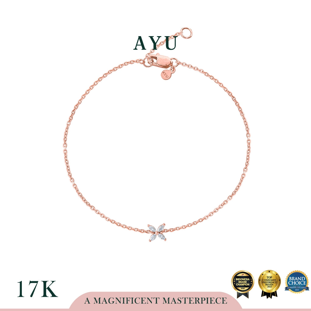 AYU Gelang Emas - Clover Marquise Chain Bracelet 17k Rose Gold