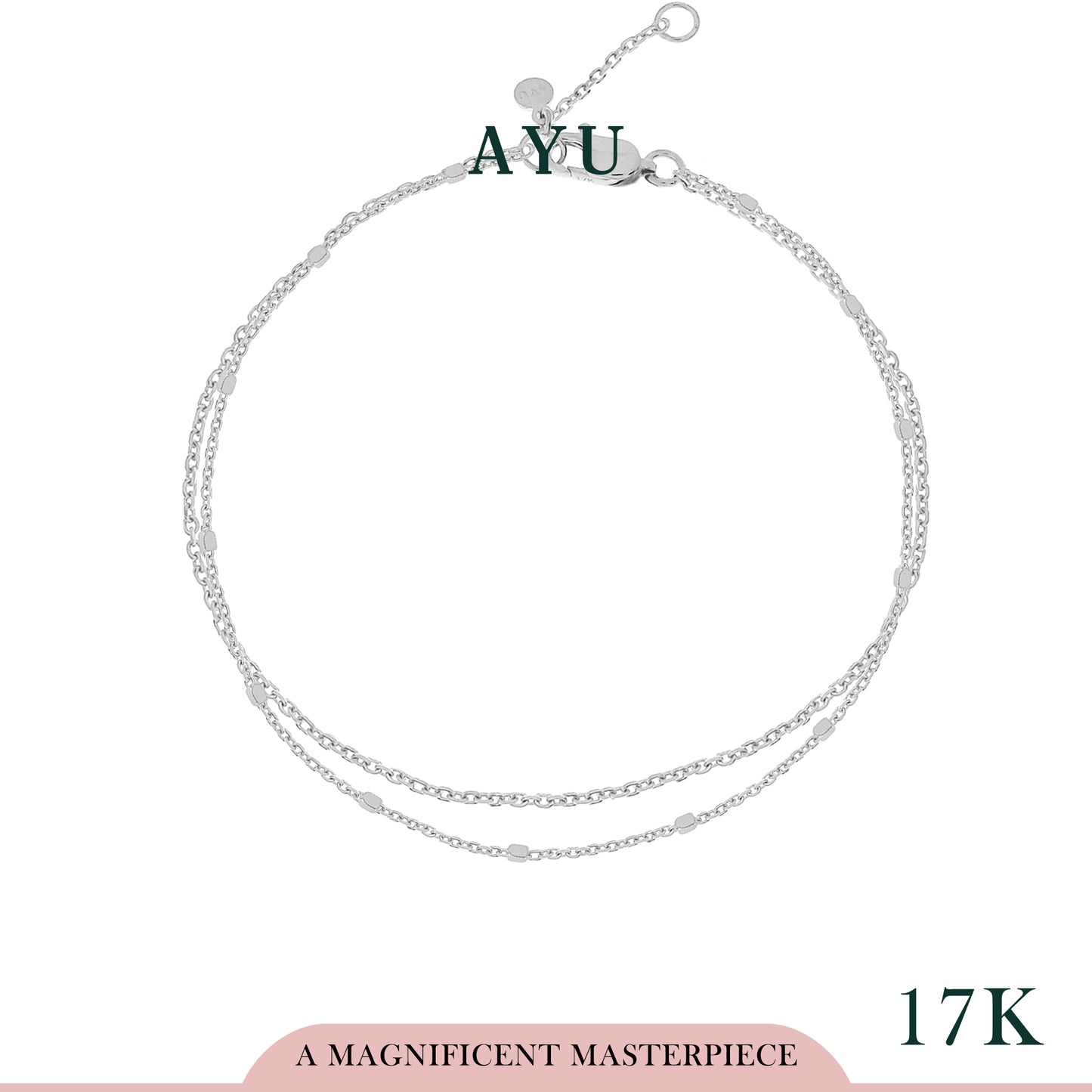 AYU Gelang Emas - Double Layer Bling Beads And Trixie Chain Bracelet 17K White Gold