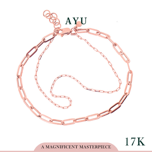 AYU Gelang Emas-Double Layer Paper Clip And Mini Paper Clip Chain 17k Rose Gold