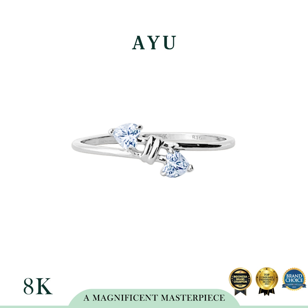 AYU Cincin Emas - Double Hearts On A Knot Ring 8k White Gold