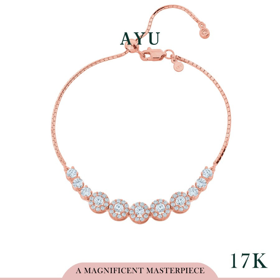 AYU Gelang Emas - Round Halo Adjustable Box Chain Bracelet 17k Rose Gold