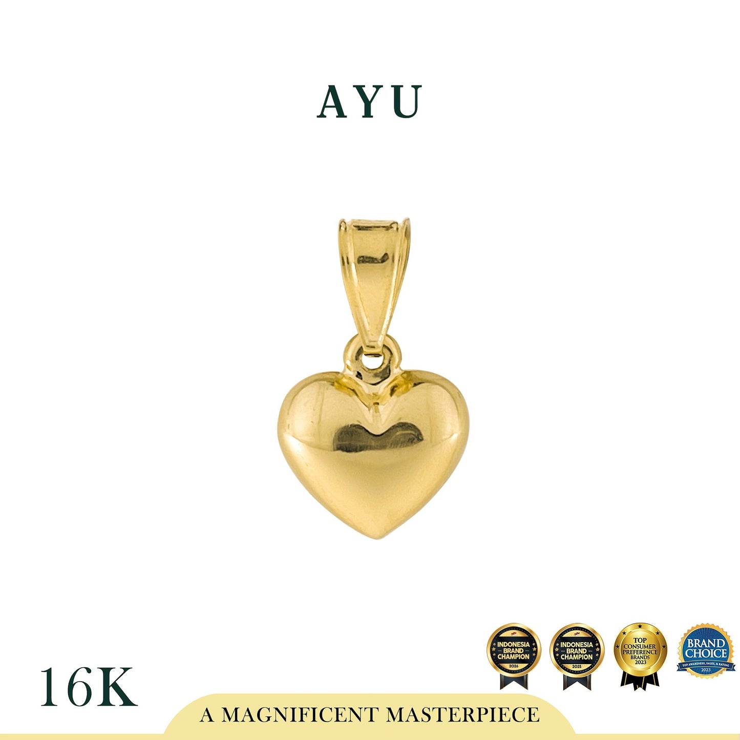 AYU Liontin Emas - Fluffy Fluffy Heart Pendant #2 16k Yellow Gold