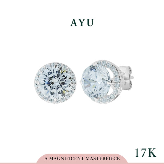 AYU Anting Emas - Glam Round Solitaire With Halo Studs 17K White Gold