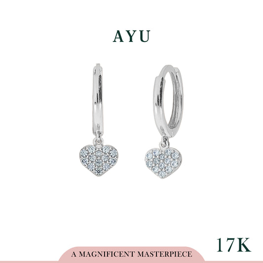 AYU Anting Emas - Gold Dougnut With Pave Heart Earrings 17K White Gold