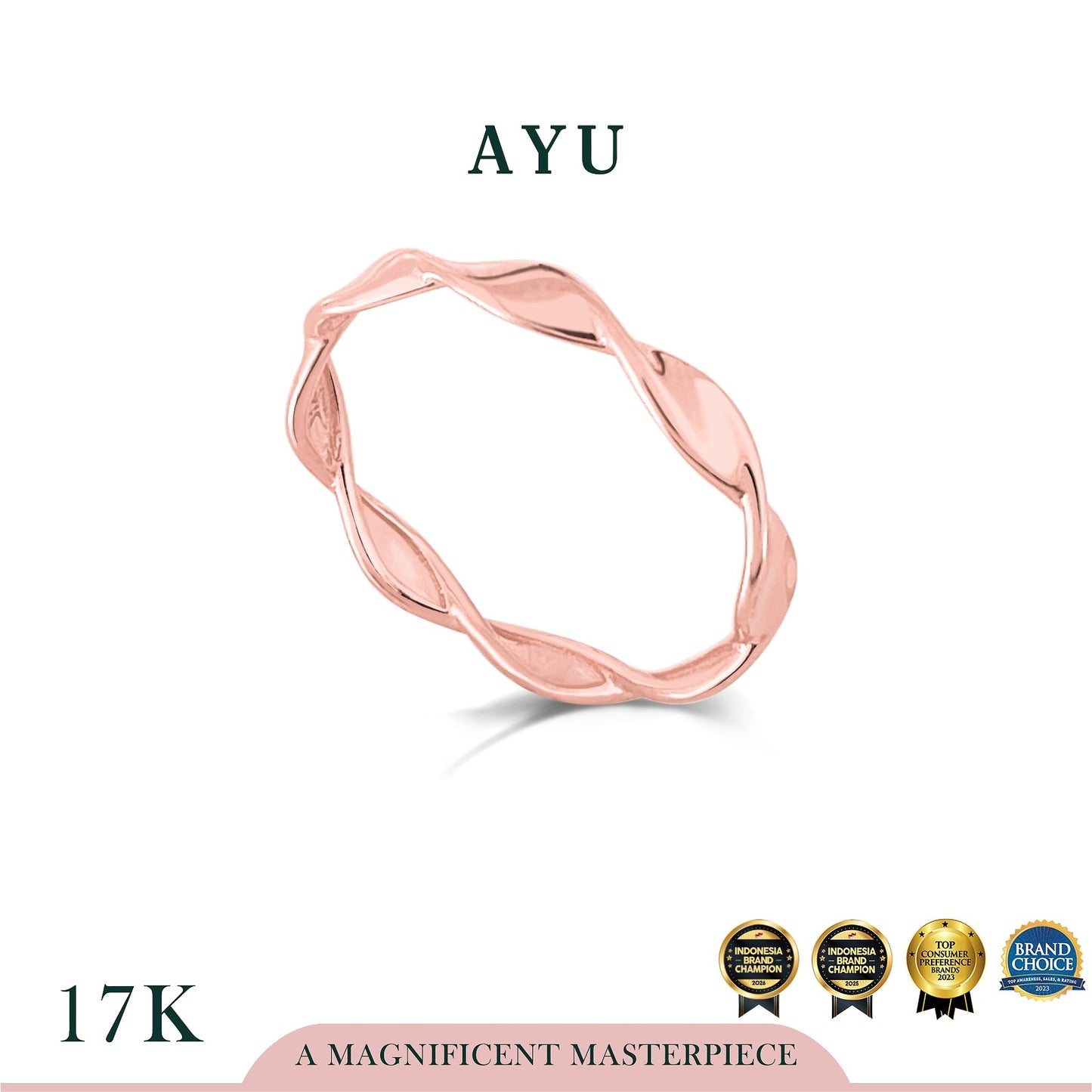 AYU Cincin Emas - Gold Endless Wave Ring 17k Rose Gold