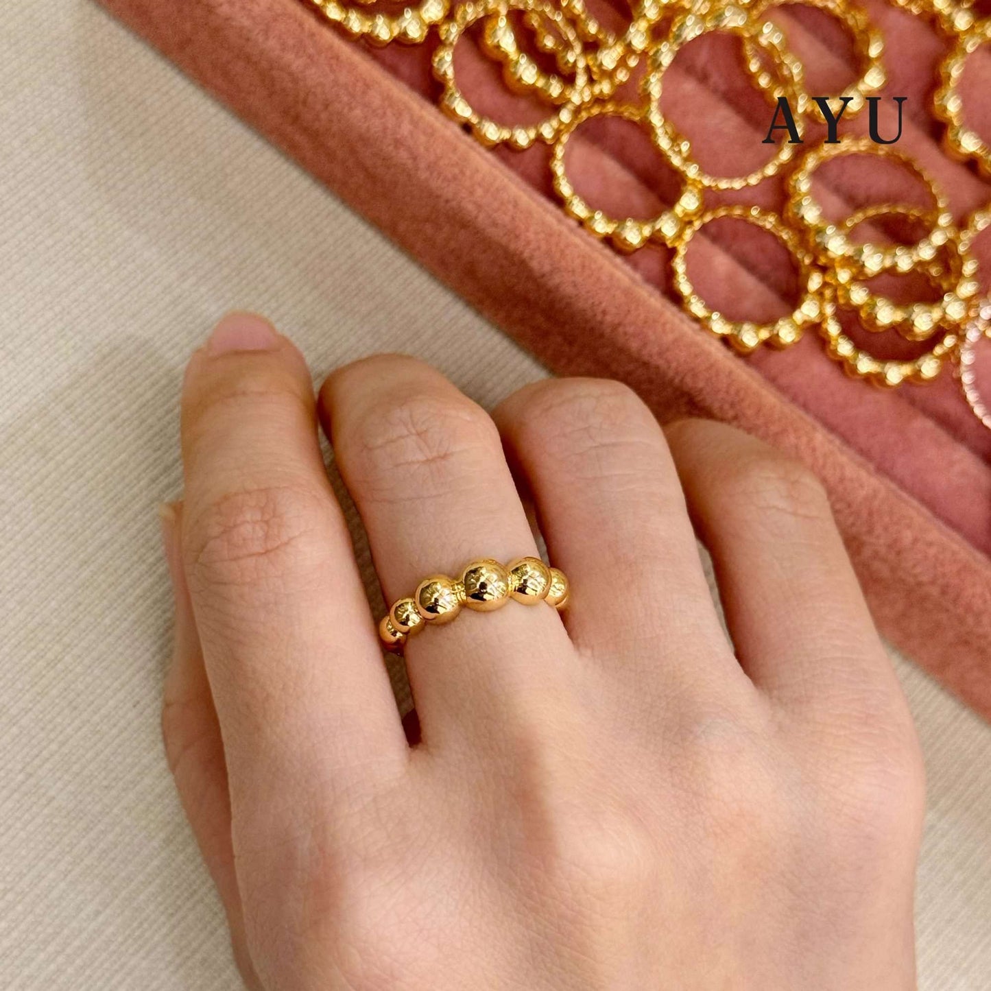 AYU Cincin Emas - Gold Gradating Pepper Beads Ring 16K Yellow Gold
