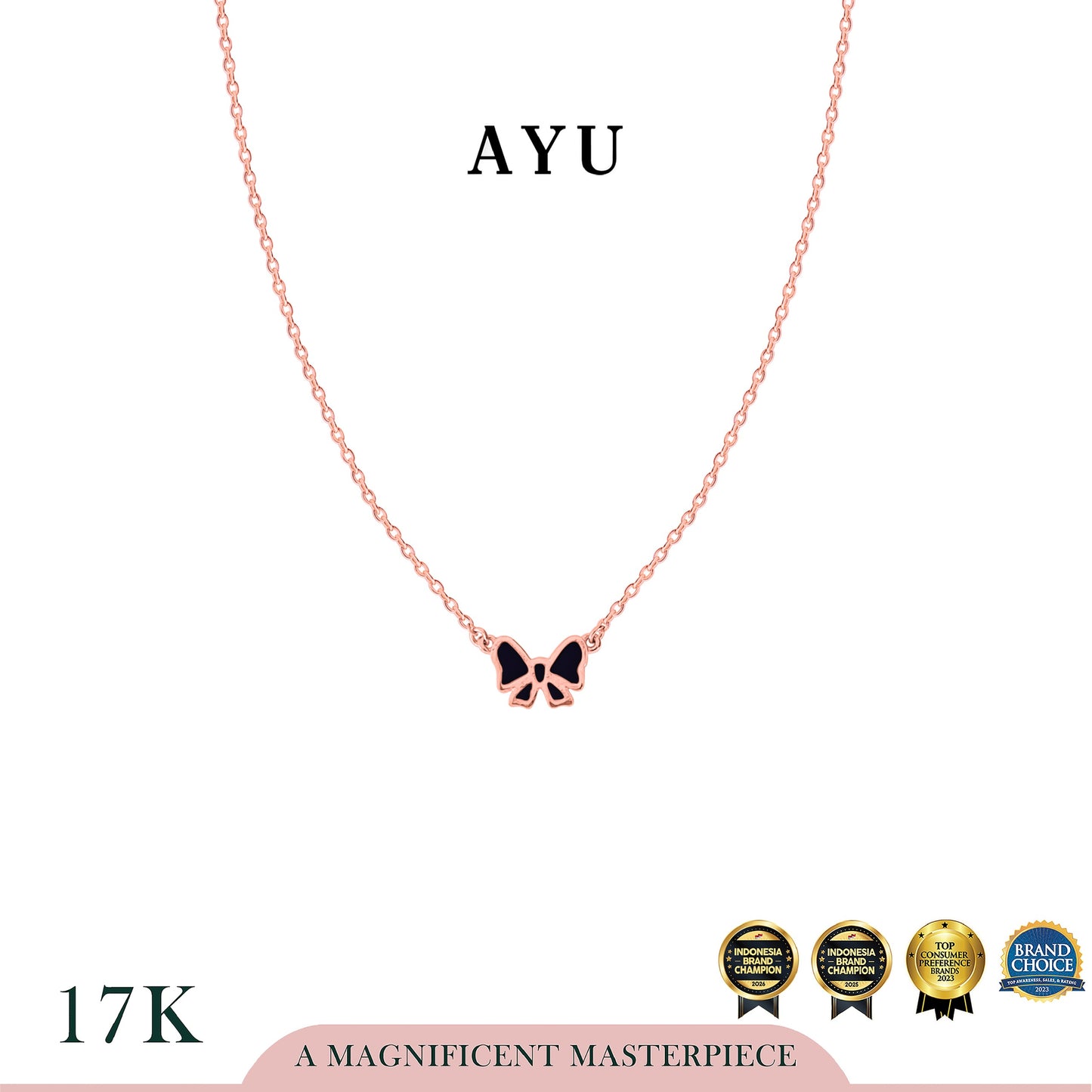 AYU Kalung Emas - Gold Lil Bow Chain Necklace 17k Rose Gold