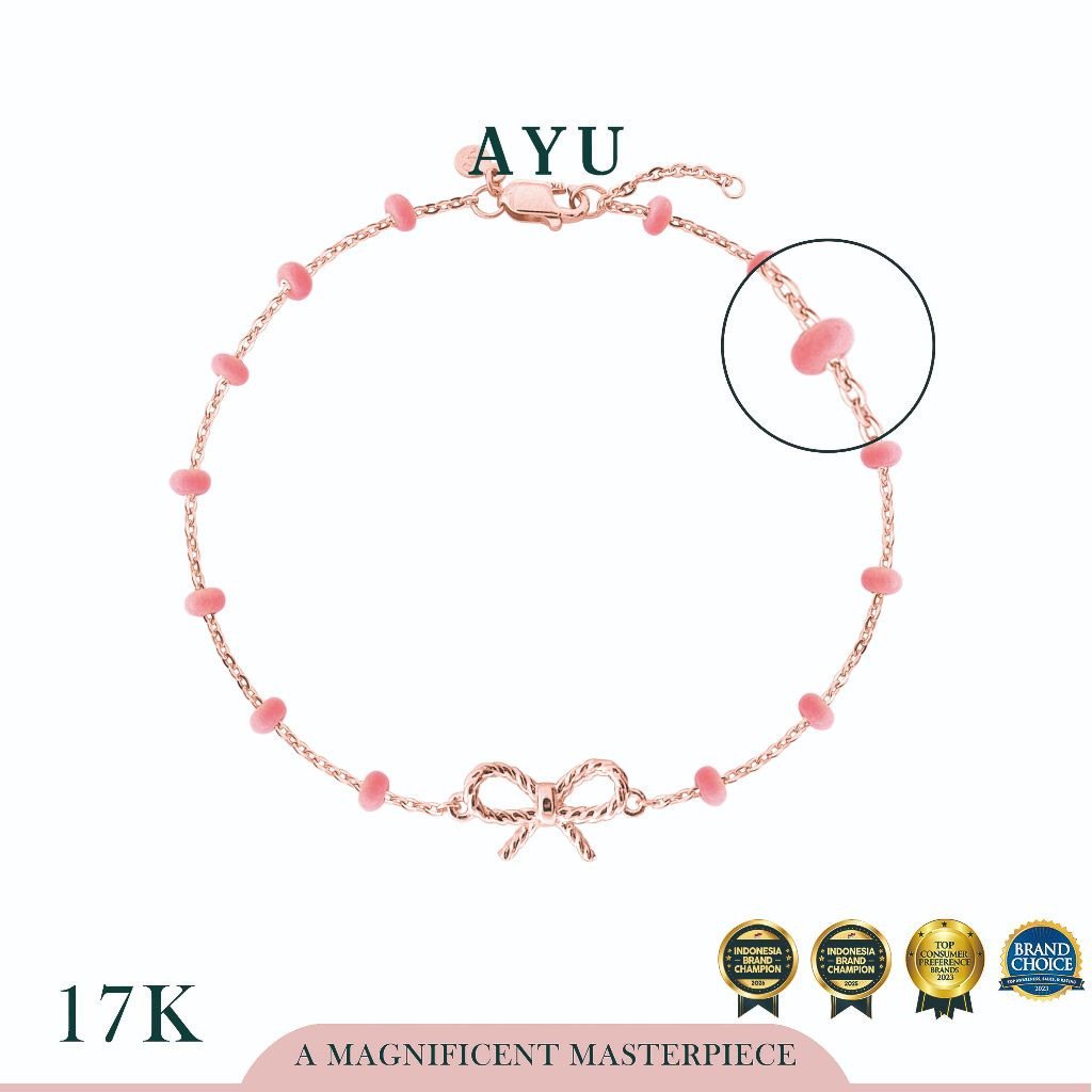 AYU Gelang Emas - Twist Ribbon Dot Dot Chain Bracelet 17k Rose Gold