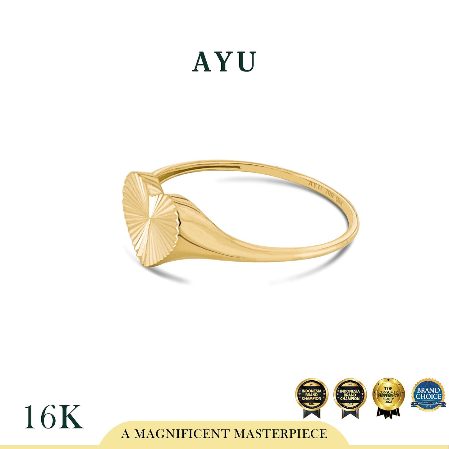AYU Cincin Emas - Heart Bling Signet Ring 16k Yellow Gold