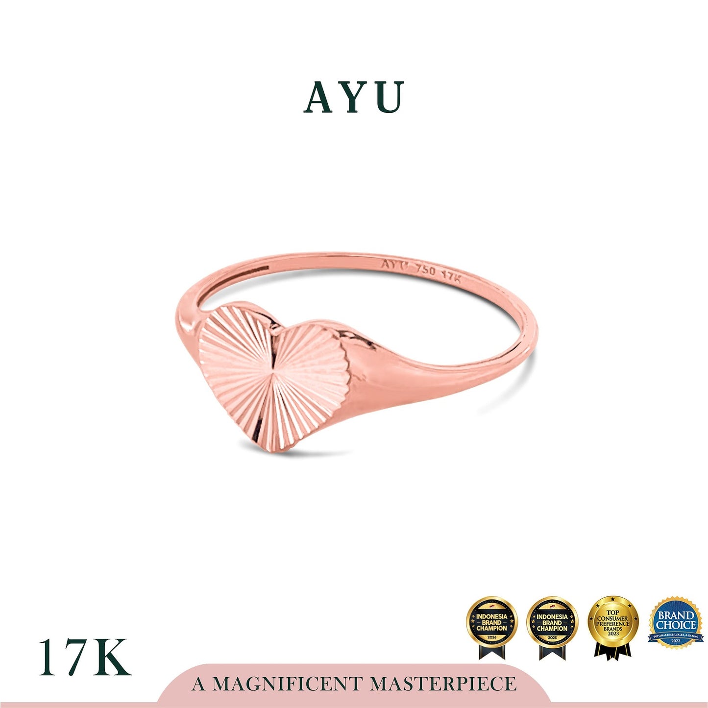 AYU Cincin Emas - Heart Bling Signet Ring 17k Rose Gold