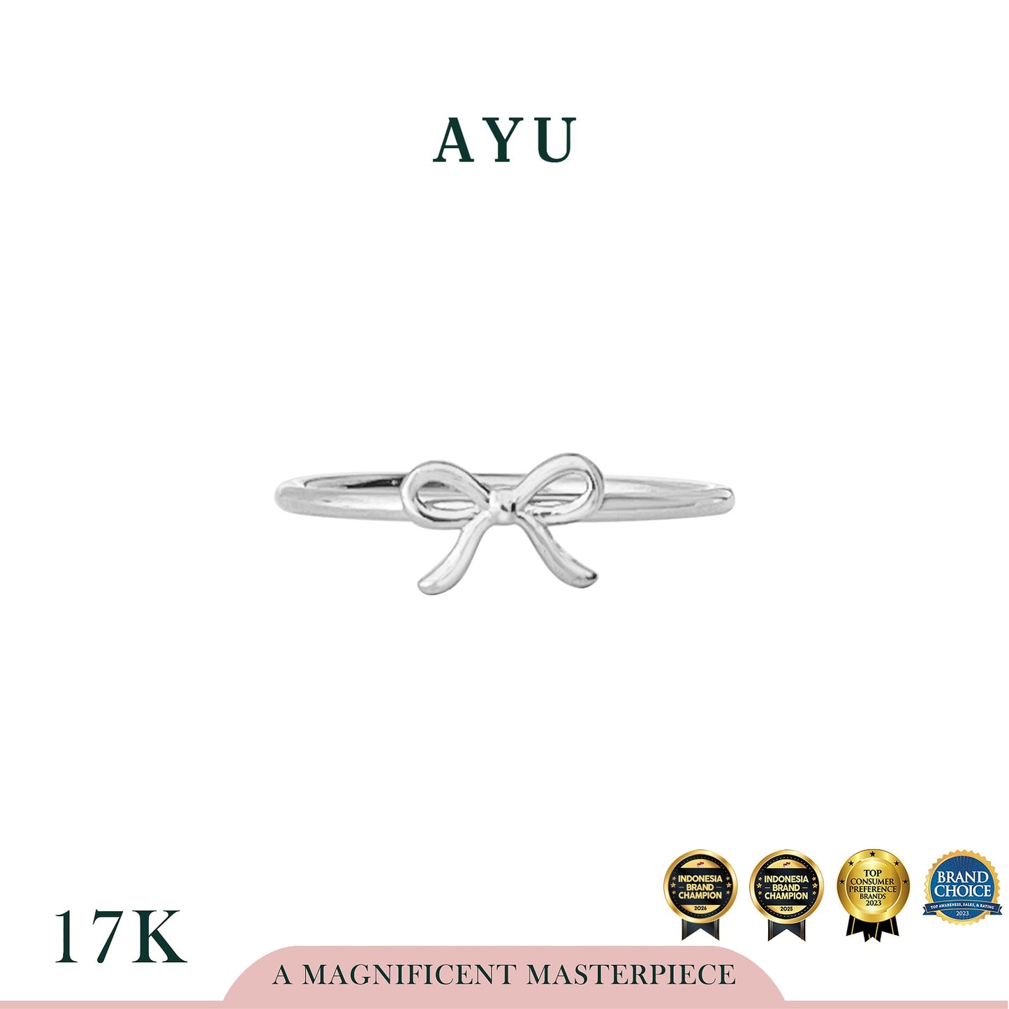 AYU Cincin Emas - Mini Gold Ribbon Ring 17k White Gold