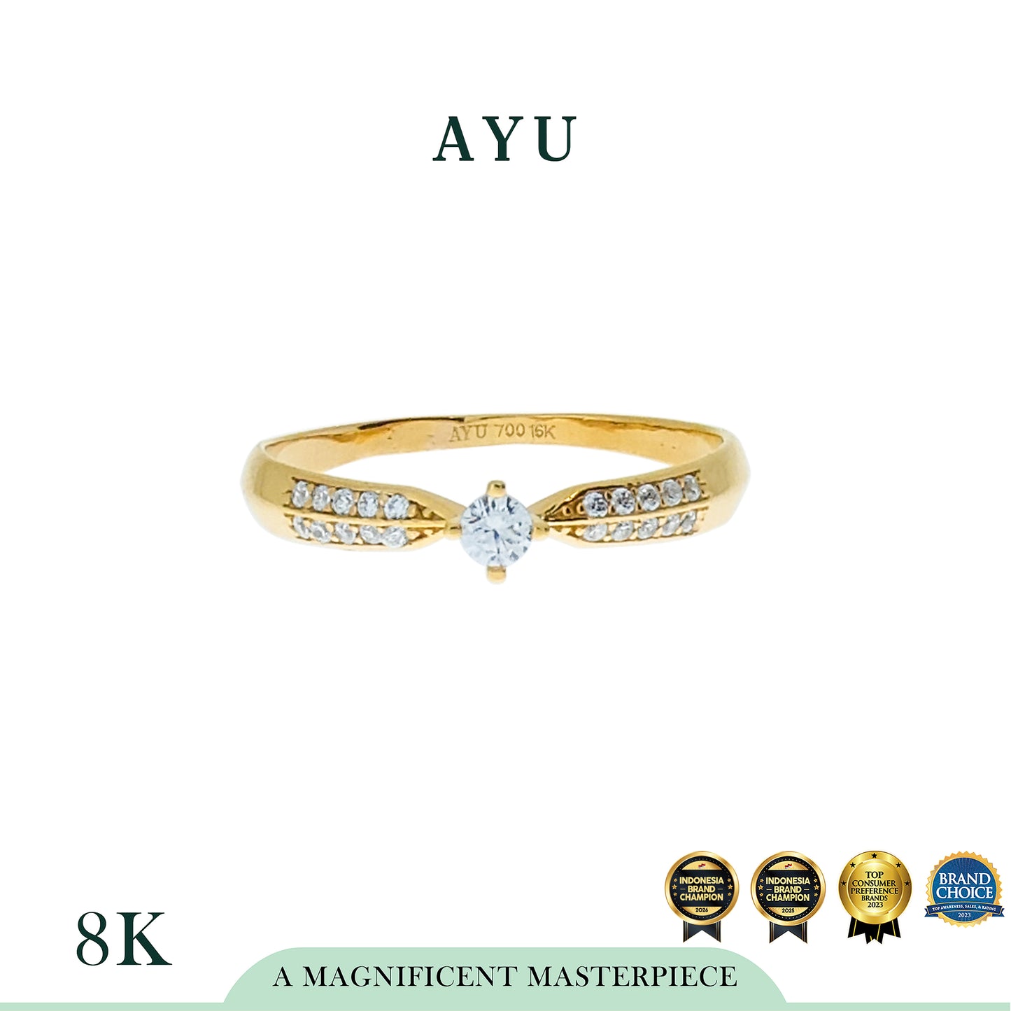 AYU Cincin Emas-Mini Solitaire Tapered Ring 8k Yellow Gold