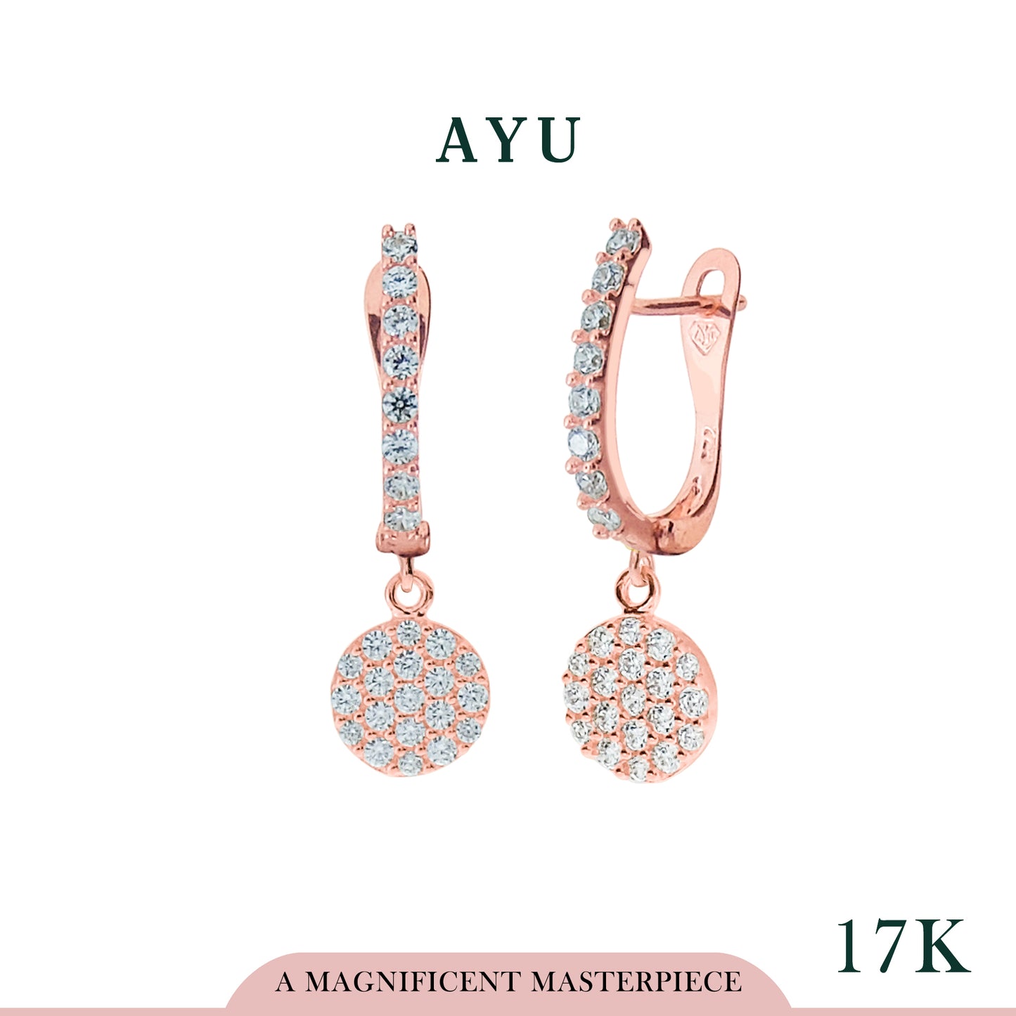 AYU Anting Emas Jepit - Round Pave Earrings 17K Rose Gold