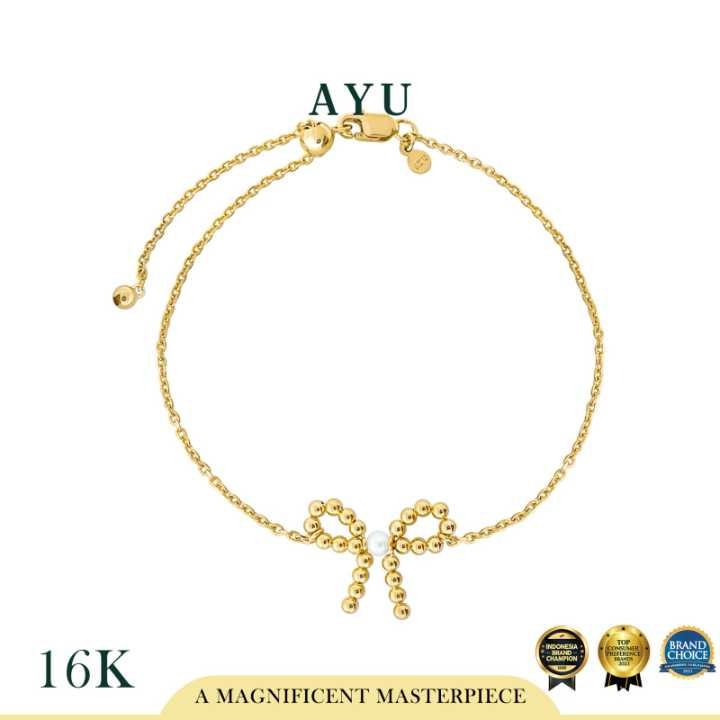 AYU Gelang Emas - Pearl Boba Ribbon Adjustable Chain Bracelet 16k Yellow Gold