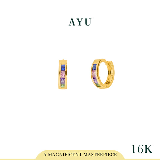 AYU Princess Cut Doughnut Earrings Rainbow 16K Yellow Gold