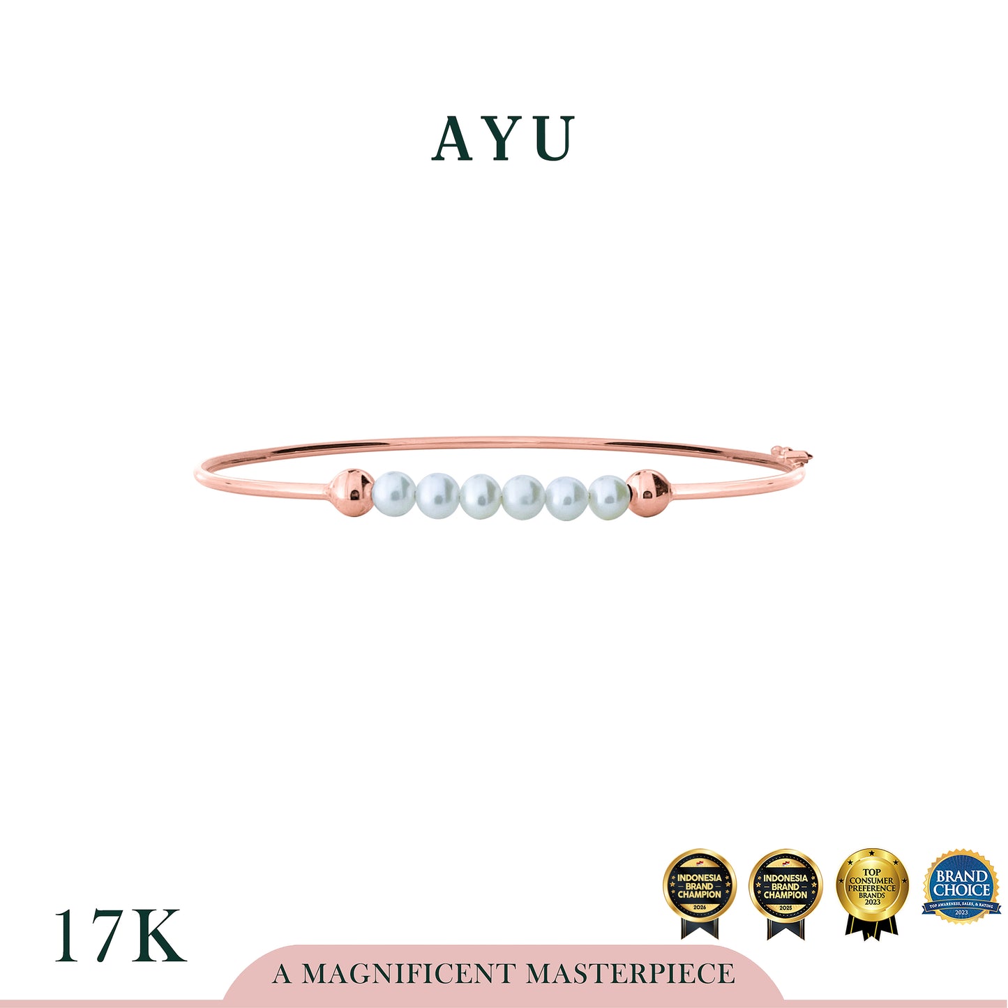 AYU Gelang Emas - Pearls On Benang Wire Bangle 17k Rose Gold