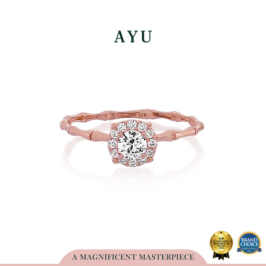 AYU Cincin Emas - Round Solitaire Bamboo 17K Rose Gold