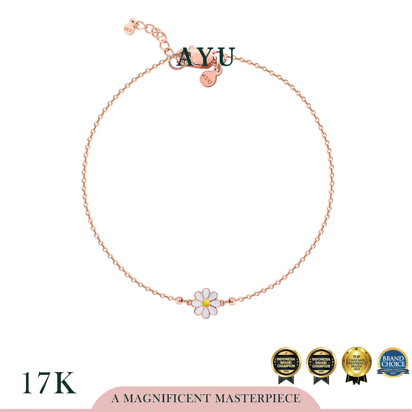 AYU Gelang Emas - Small Daisy Darling Boba Chain Bracelet 17k Rose Gold