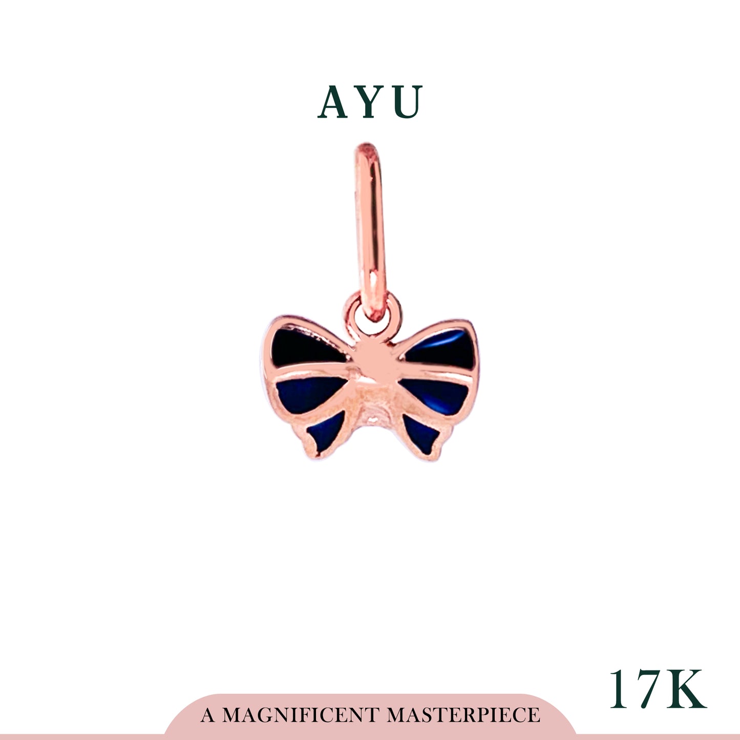 AYU Liontin Emas - Stripe Enamel Ribbon Pendant 17K Rose Gold