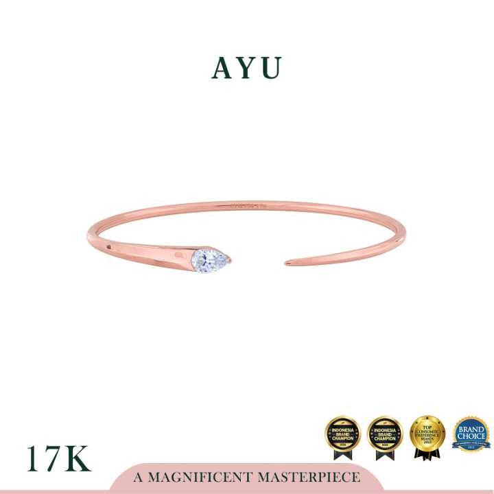 AYU Gelang Emas - Teardrop Edge Open Wire Bangle 17k Rose Gold
