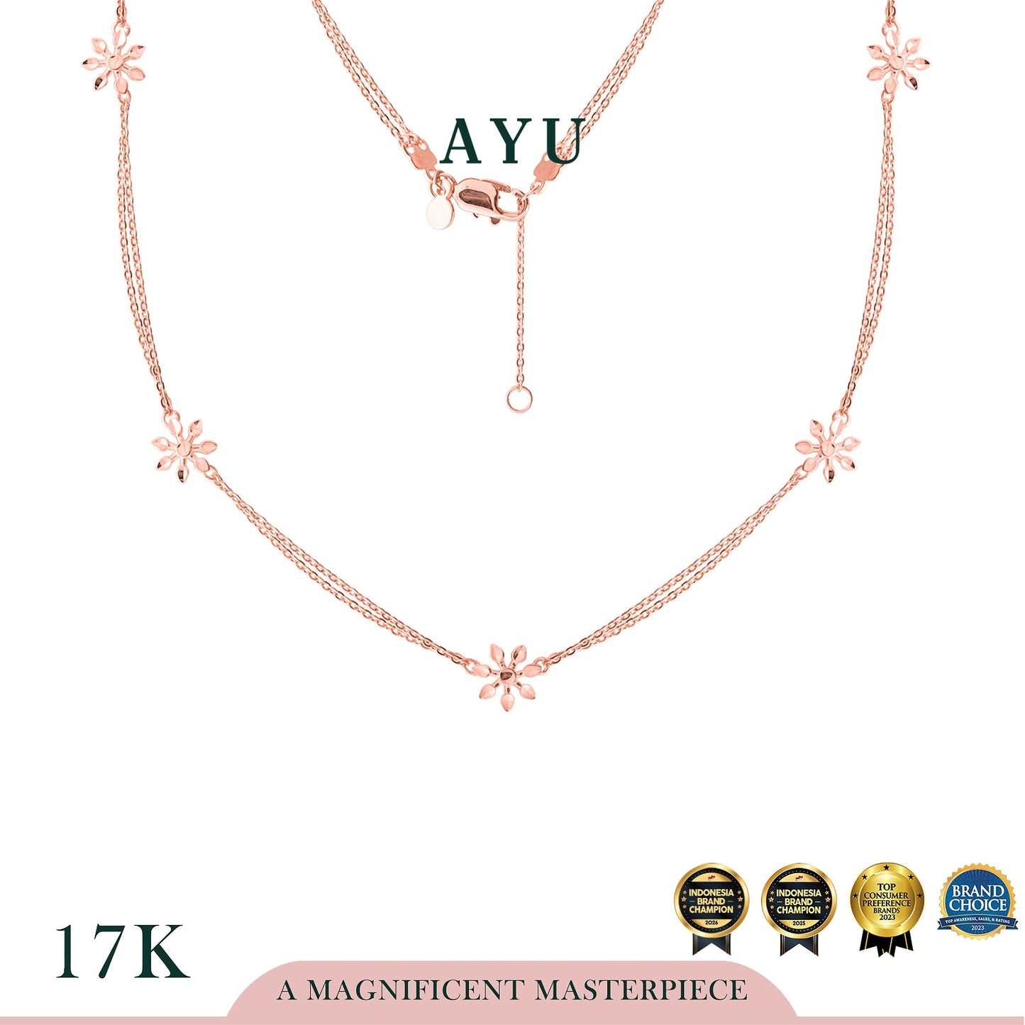 AYU Kalung Emas - Twinkle Snowflake Chain Necklace 17k Rose Gold