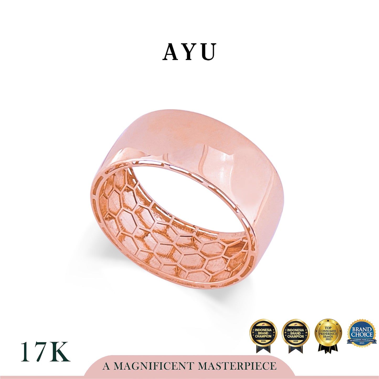 AYU Cincin Emas - Wide Gold Band Ring 17k Rose Gold