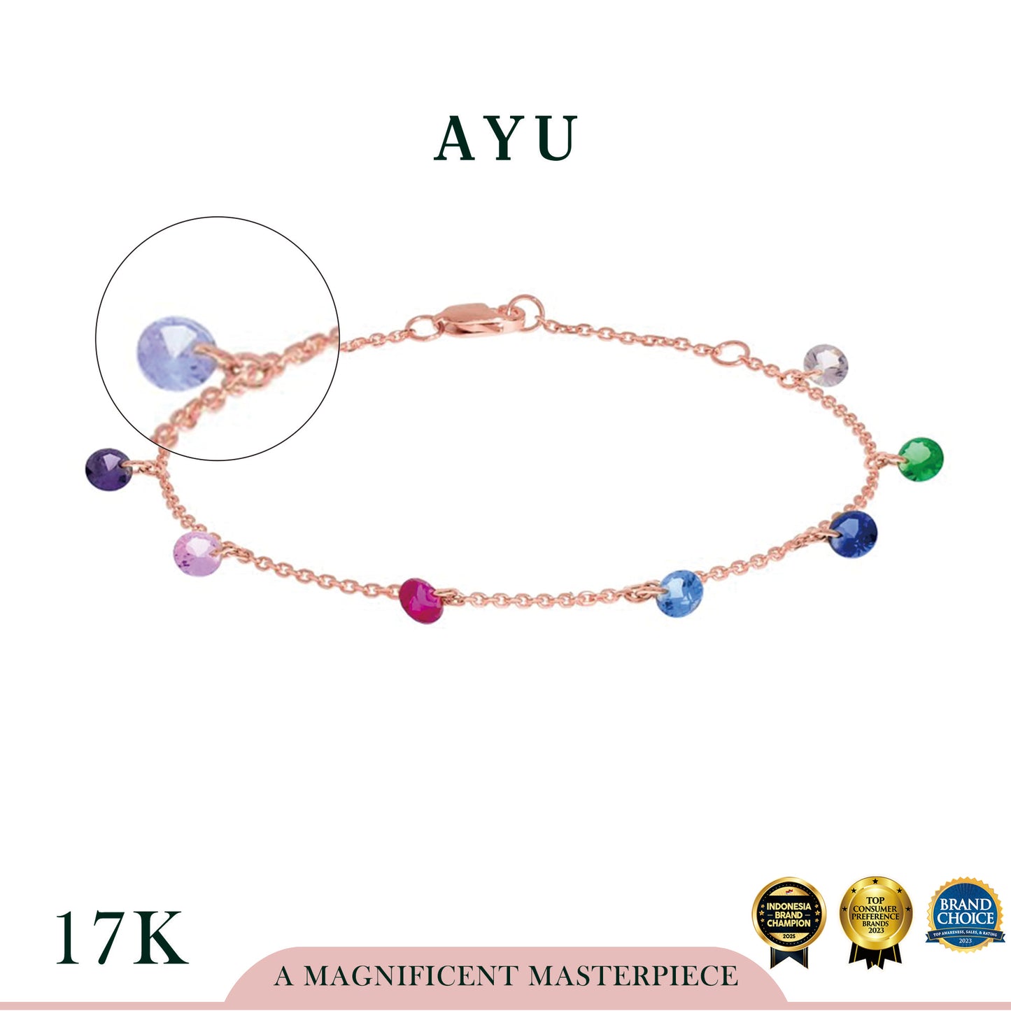 AYU 8 Candy pop Chain Bracelet Rainbow 17k Rose Gold