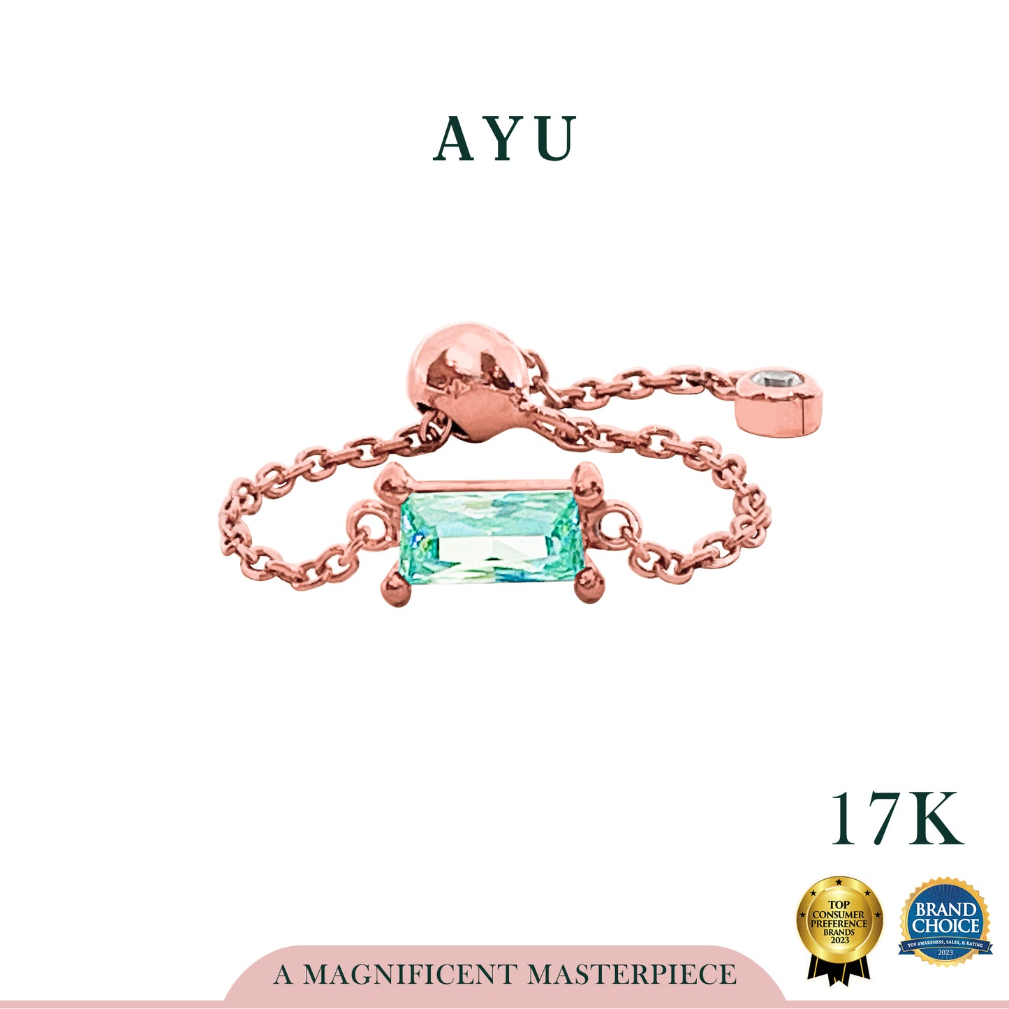 AYU Cincin Emas - Bejeweled In Baguette Adjustable Ring 17k Rose Gold