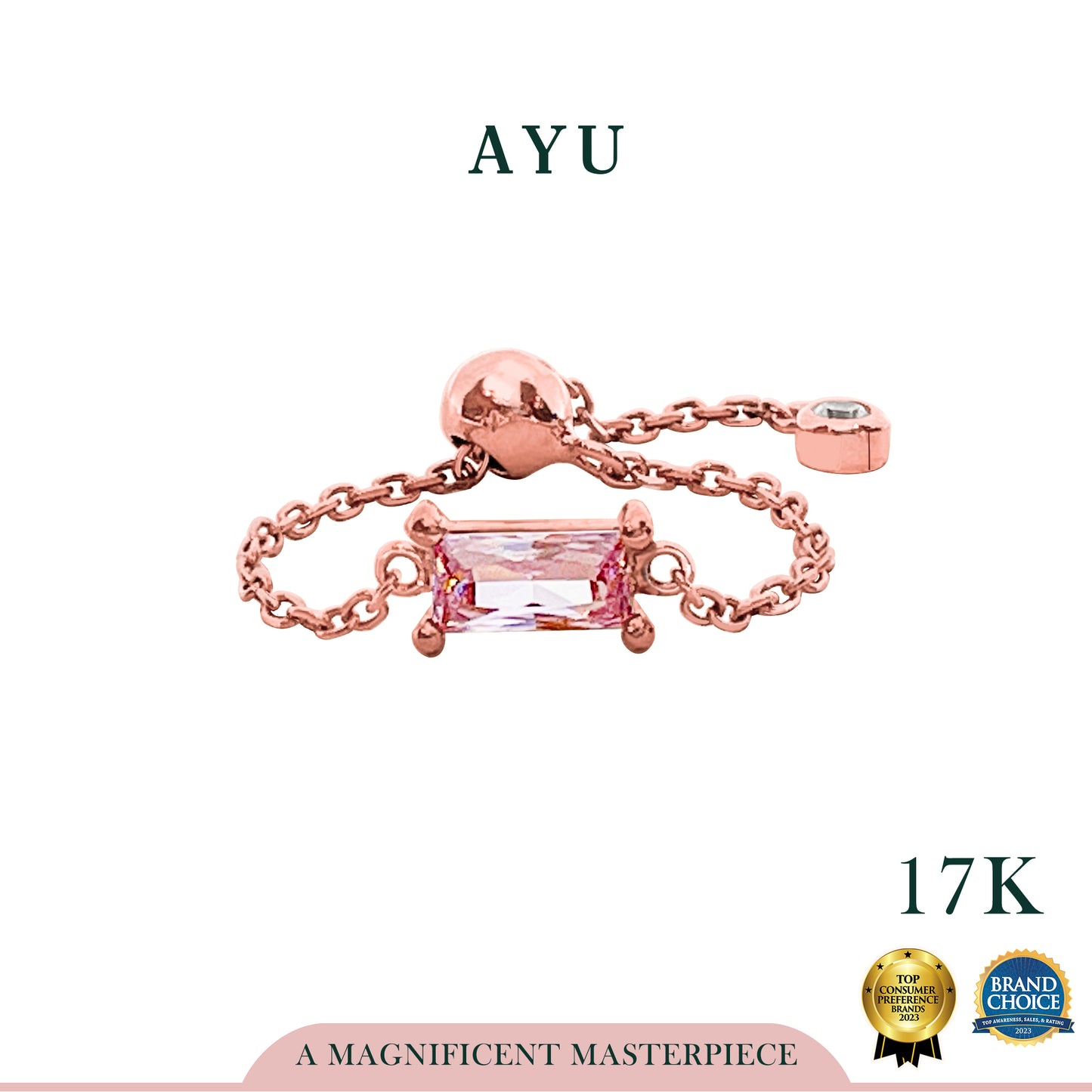 AYU Cincin Emas - Bejeweled In Baguette Adjustable Ring 17k Rose Gold