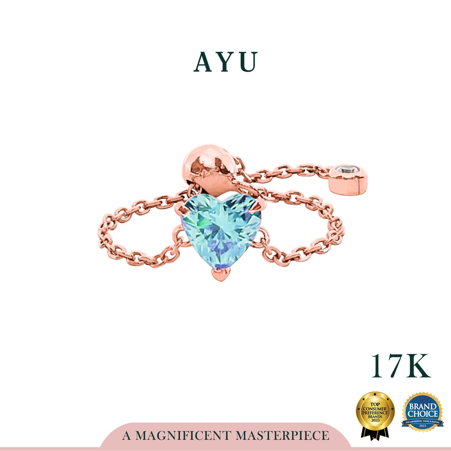 AYU Cincin Emas - Bejeweled In Heart Adjustable Ring 17k Rose Gold
