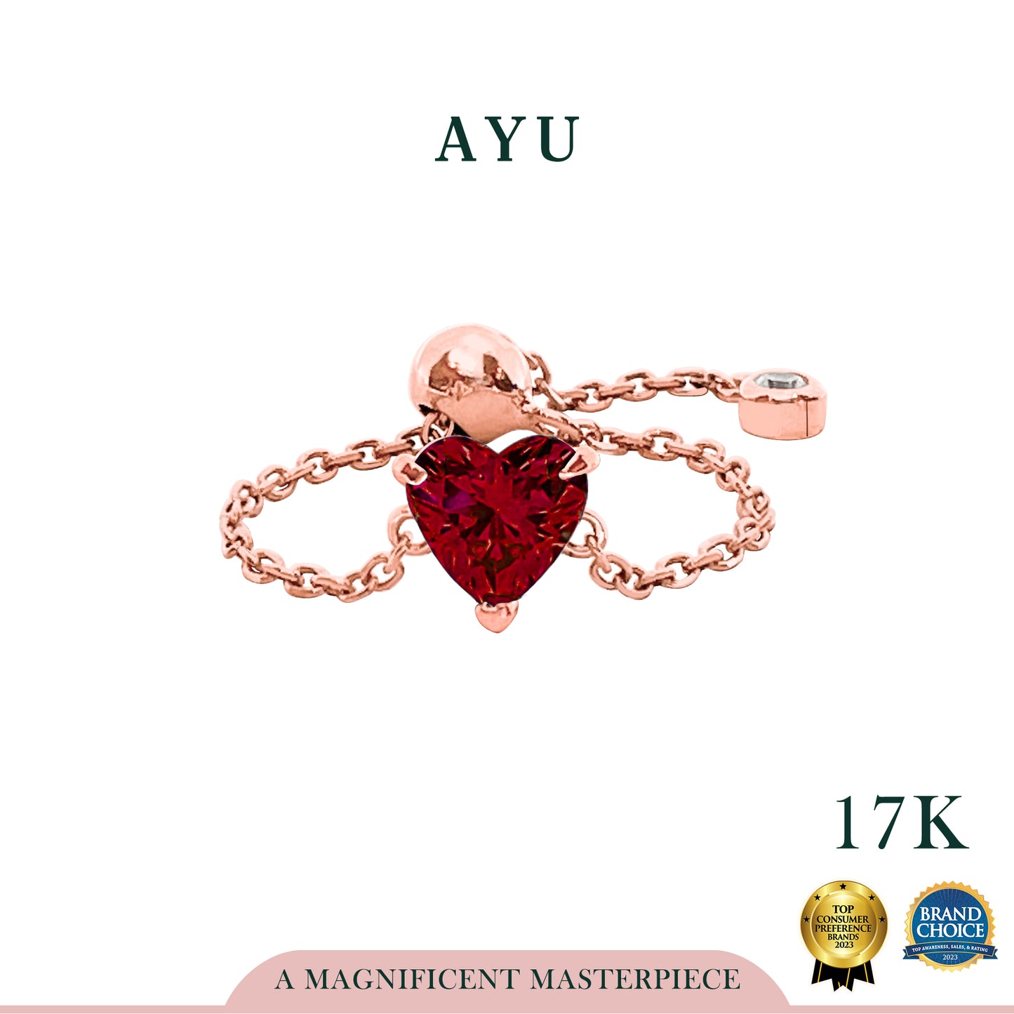 AYU Cincin Emas - Bejeweled In Heart Adjustable Ring 17k Rose Gold