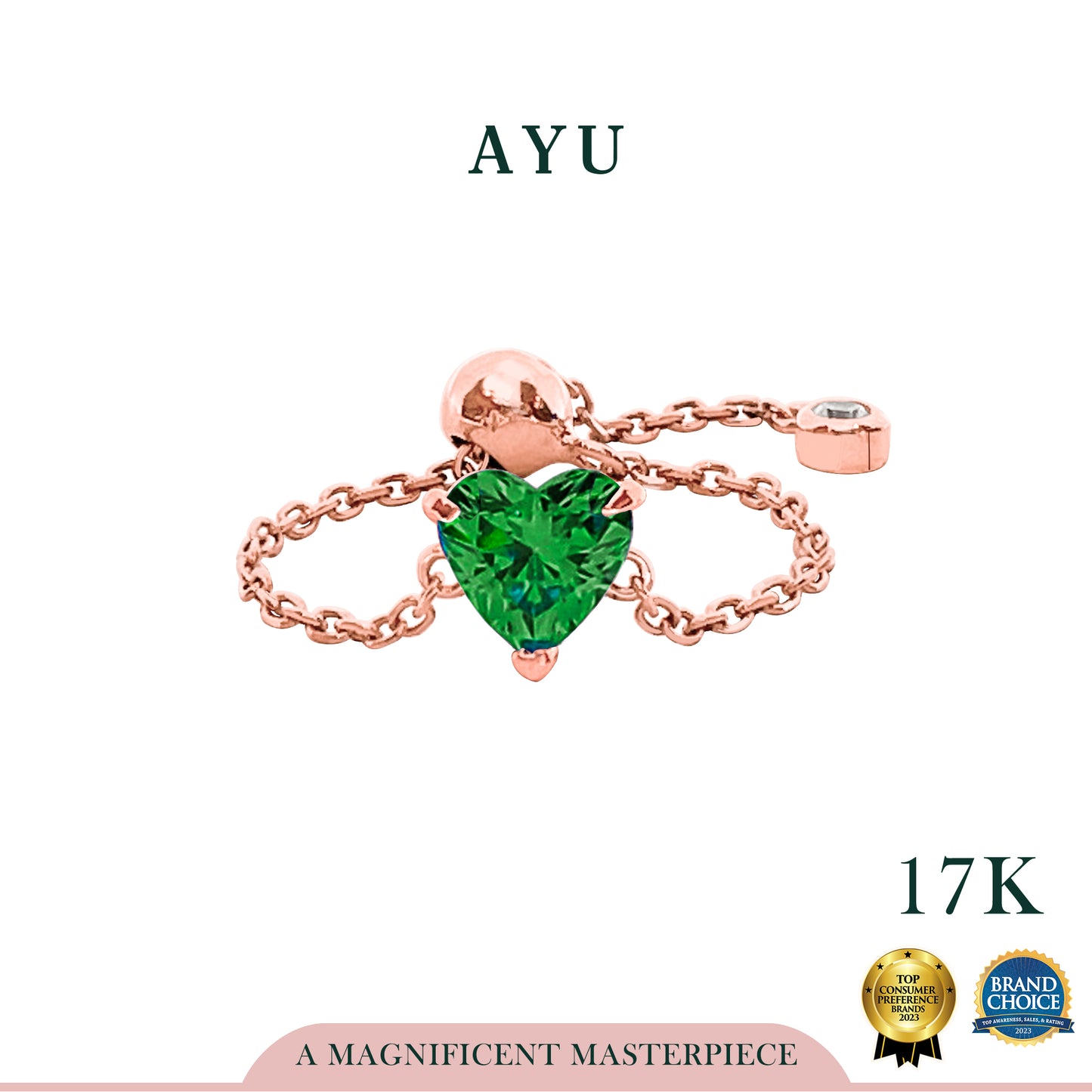 AYU Cincin Emas - Bejeweled In Heart Adjustable Ring 17k Rose Gold