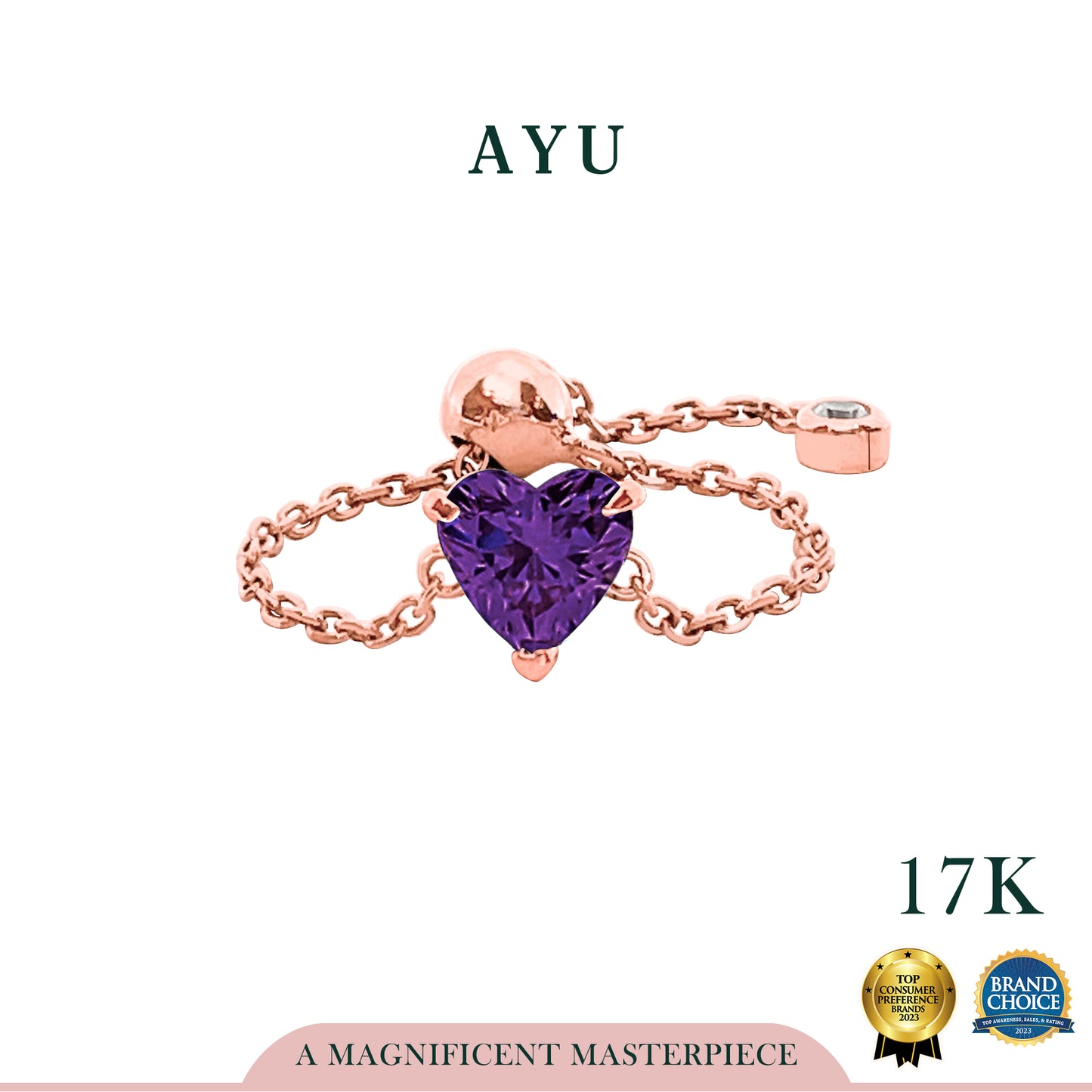 AYU Cincin Emas - Bejeweled In Heart Adjustable Ring 17k Rose Gold