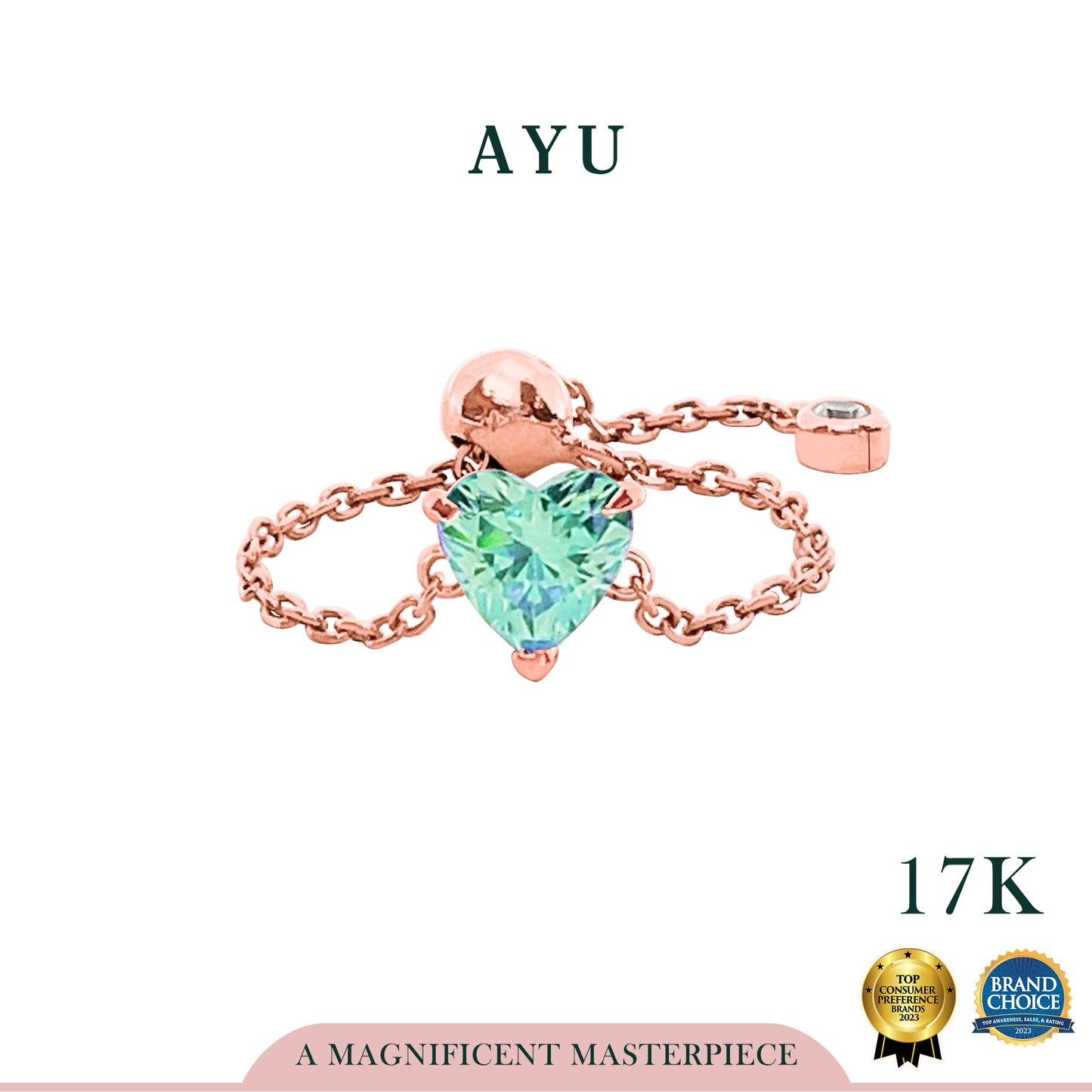 AYU Cincin Emas - Bejeweled In Heart Adjustable Ring 17k Rose Gold