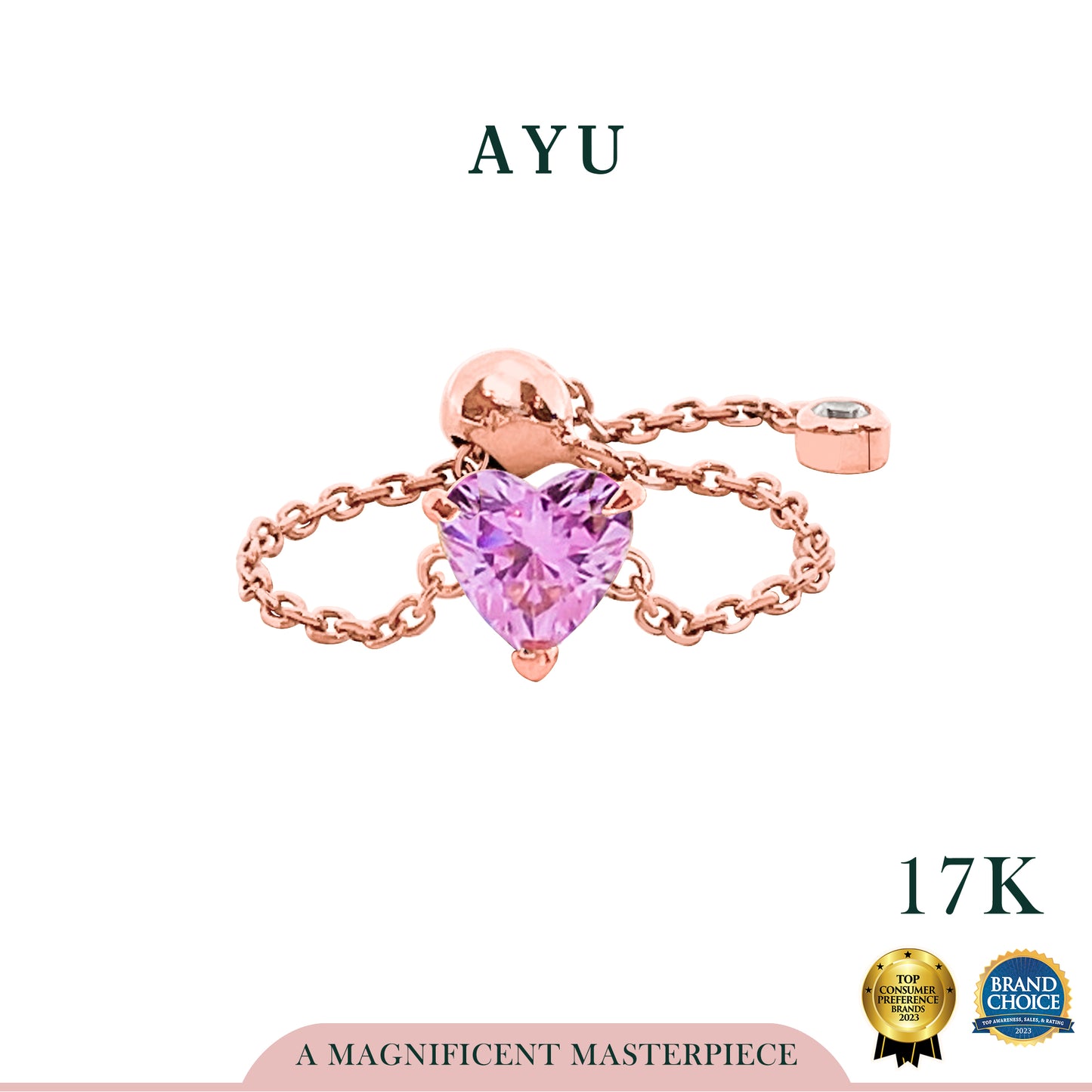 AYU Cincin Emas - Bejeweled In Heart Adjustable Ring 17k Rose Gold