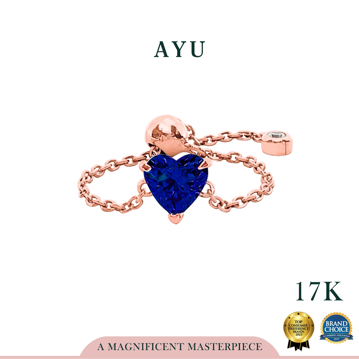AYU Cincin Emas - Bejeweled In Heart Adjustable Ring 17k Rose Gold