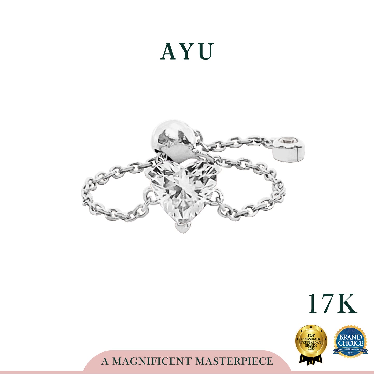 AYU Cincin Emas - Bejeweled In Heart Adjustable Ring 17k White Gold