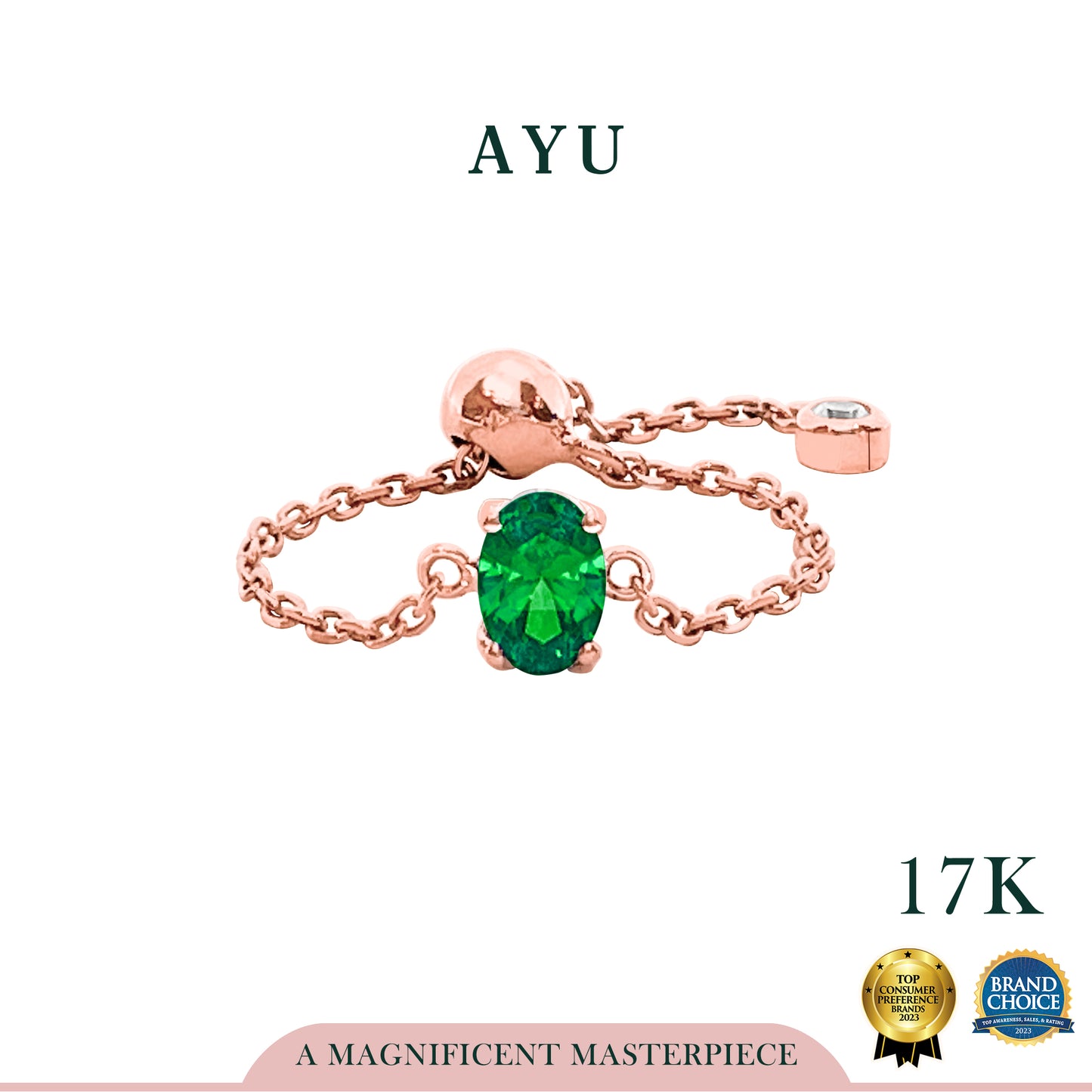 AYU Cincin Emas - Bejeweled In Oval Adjustable Ring 17k Rose Gold