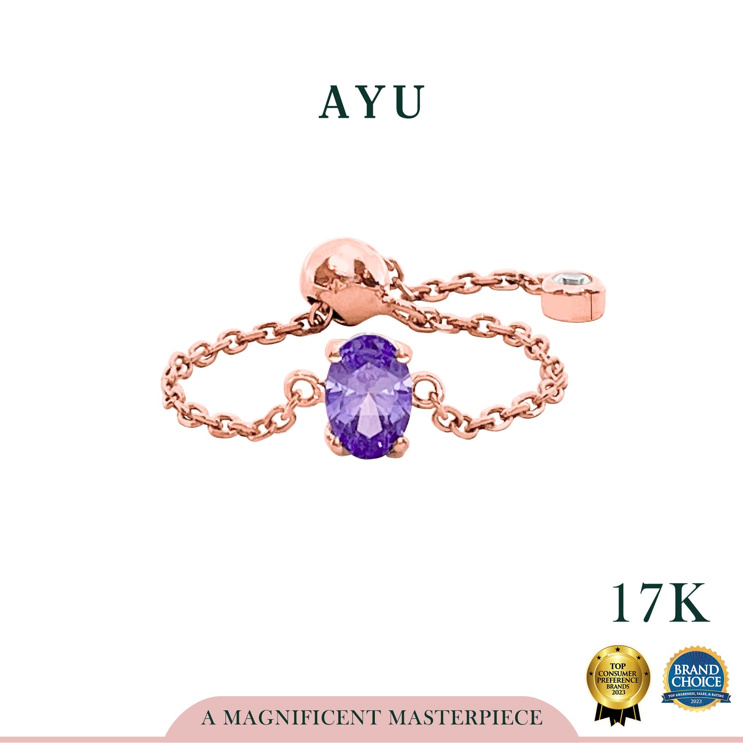 AYU Cincin Emas - Bejeweled In Oval Adjustable Ring 17k Rose Gold