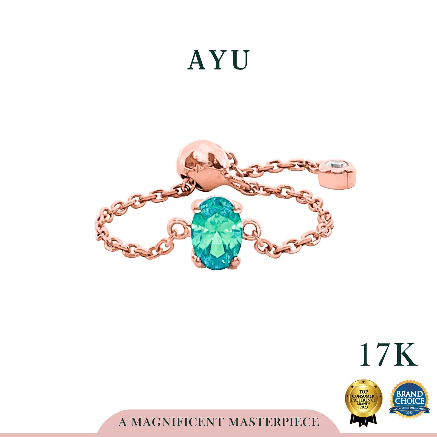 AYU Cincin Emas - Bejeweled In Oval Adjustable Ring 17k Rose Gold
