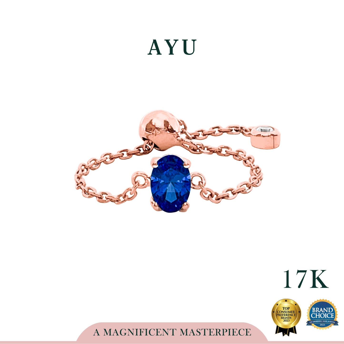 AYU Cincin Emas - Bejeweled In Oval Adjustable Ring 17k Rose Gold