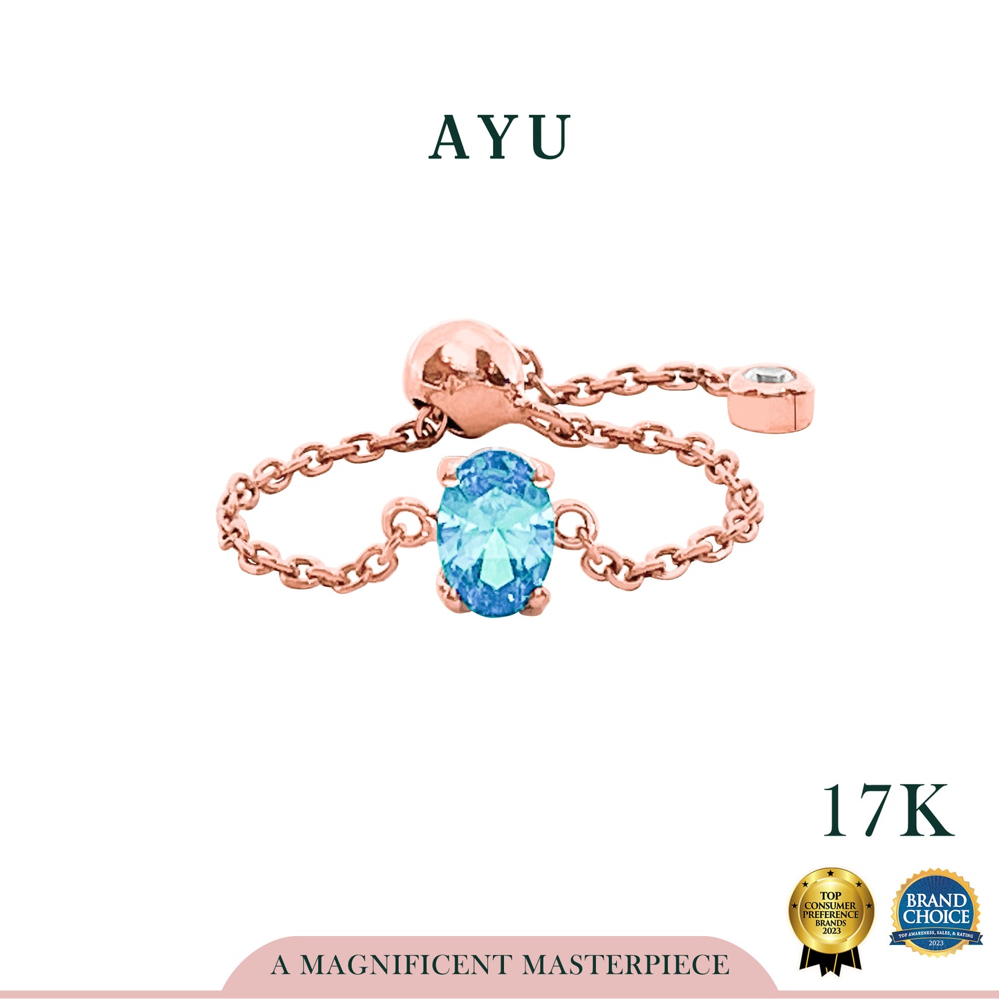 AYU Cincin Emas - Bejeweled In Oval Adjustable Ring 17k Rose Gold