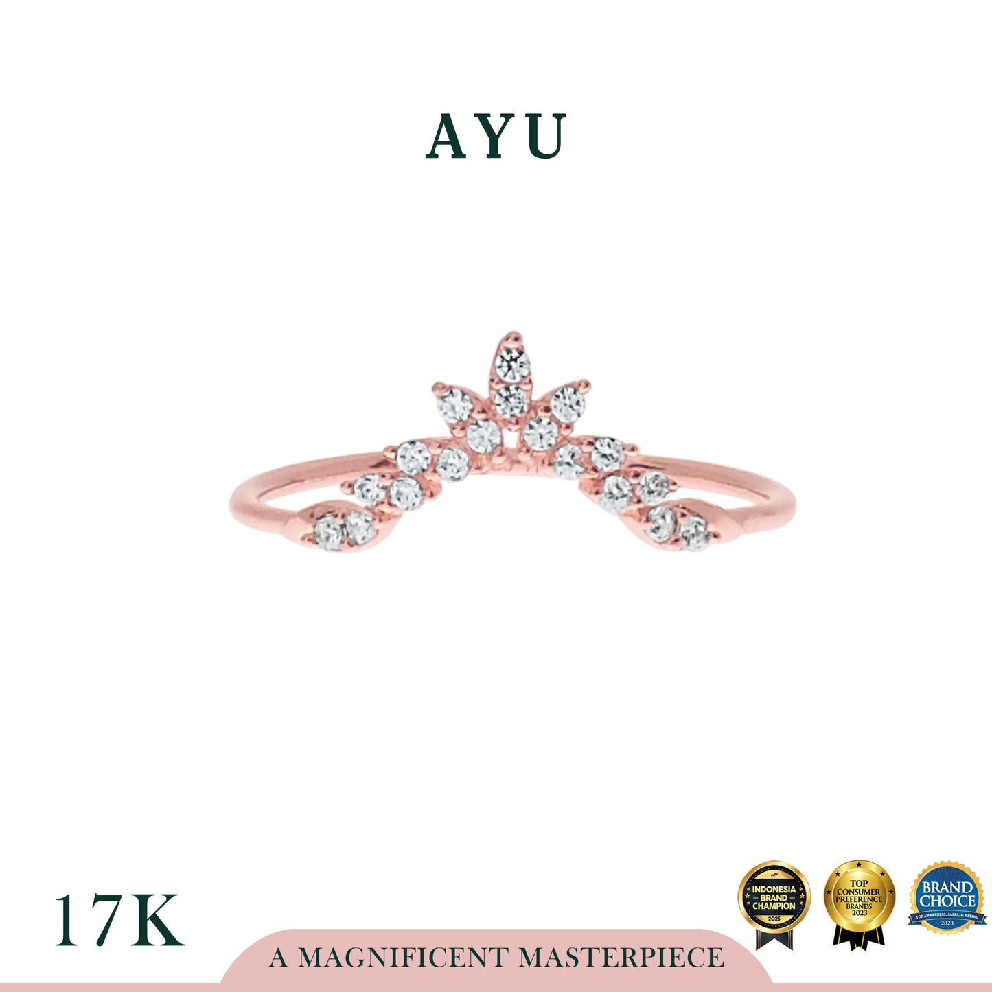 AYU Cincin Emas - Pave Angel Vine Chevron Stack 17K Rose Gold